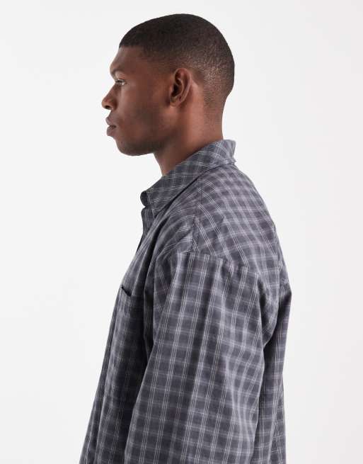 Camisa gris a cuadros de manga larga y corte cuadrado extragrande de COLLUSION, 4 de 5