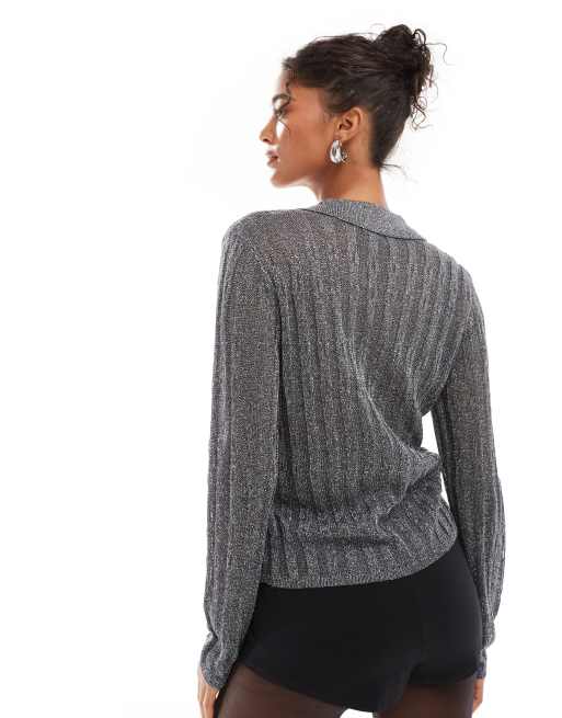 Camisa gris asfalto con acabado de purpurina de punto de Vero Moda, 2 de 4