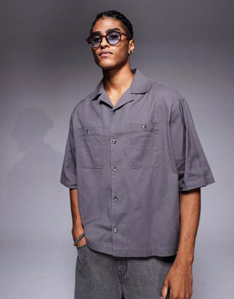 Camisa gris de corte cuadrado extragrande con cuello de solapas de ASOS DESIGN - view 1