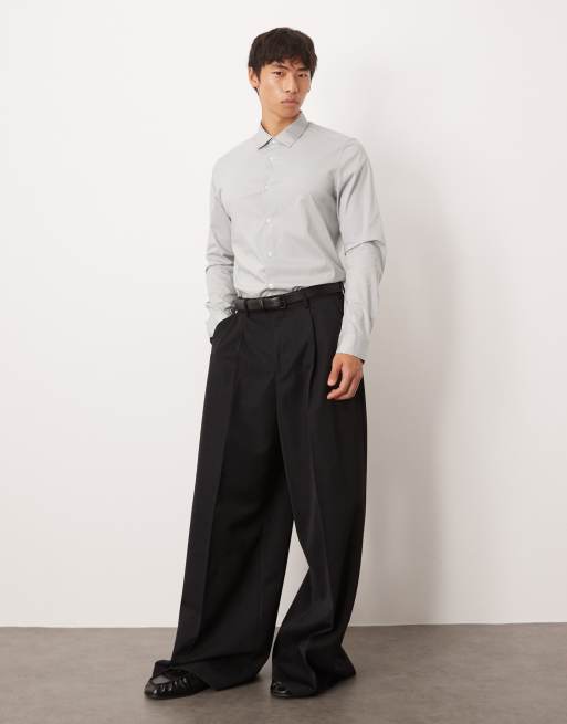 Camisa gris de corte slim con acabado elástico de ASOS DESIGN, 2 de 4