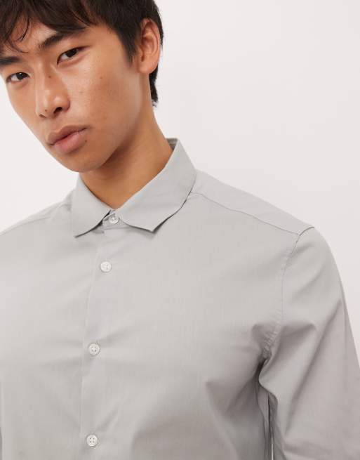Camisa gris de corte slim con acabado elástico de ASOS DESIGN, 3 de 4