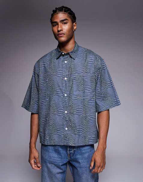 Camisa gris estampada de corte cuadrado extragrande de popelina de ASOS DESIGN - view 1