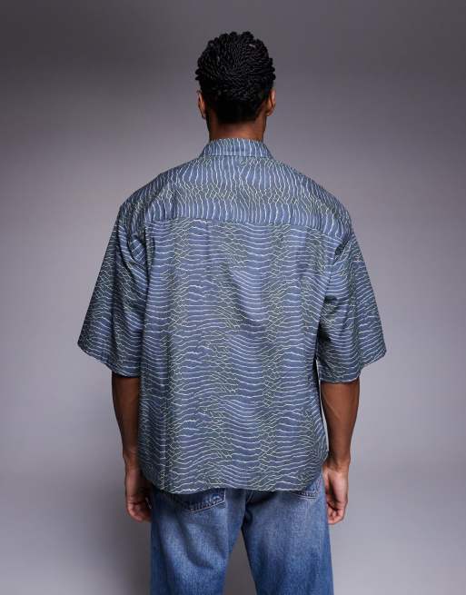 Camisa gris estampada de corte cuadrado extragrande de popelina de ASOS DESIGN, 3 de 5