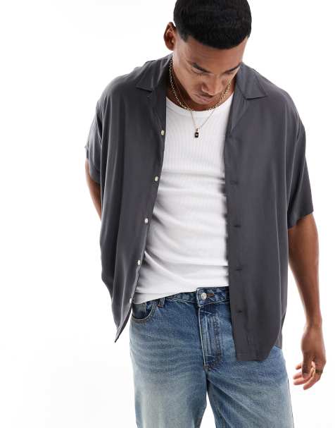 Camisa gris extragrande con cuello de solapas de ADPT - view 1