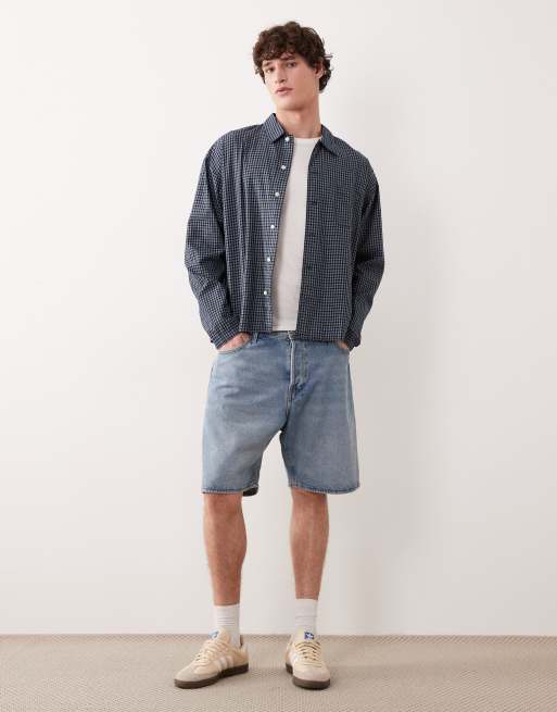 Camisa gris y azul marino de corte cuadrado extragrande de Jack & Jones, 2 de 5