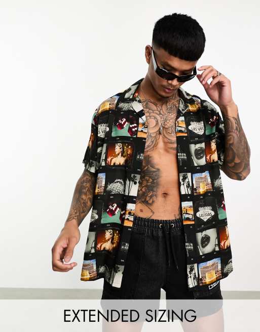 Camisa holgada con cuello de solapas y estampado de cinta de película 