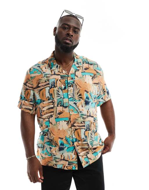 Camisa holgada con cuello de solapas y estampado hawaiano abstracto vintage de ASOS DESIGN