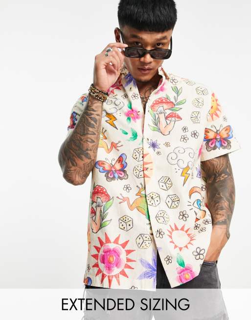 Camisa holgada con estampado de varios símbolos de lino de ASOS DESIGN