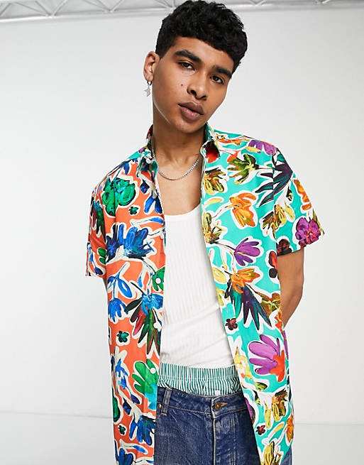 Hombre Other | Camisa holgada con estampado floral luminoso de patchwork de ASOS DESIGN - YT07337