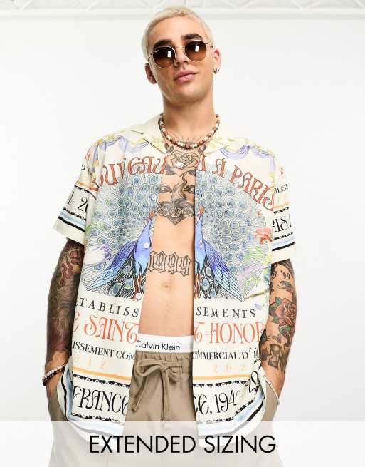 Camisa holgada con solapas y estampado de pavo real de ASOS DESIGN