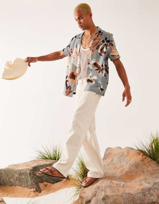 Camisa holgada con solapas y estampado floral de mezcla de lino de ASOS DESIGN