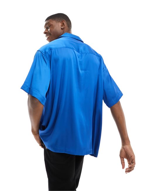 Camisa larga azul cobalto extragrande de satén de ASOS DESIGN , 4 de 4