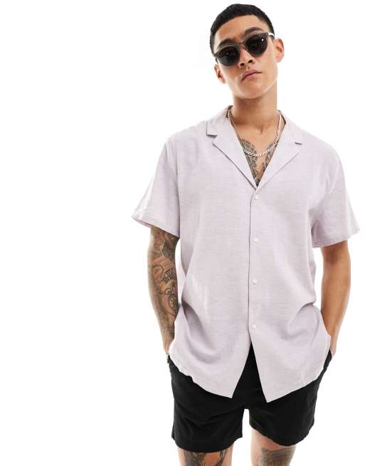 Camisa lila holgada con cuello de solapas marcadas de mezcla de lino de ASOS DESIGN