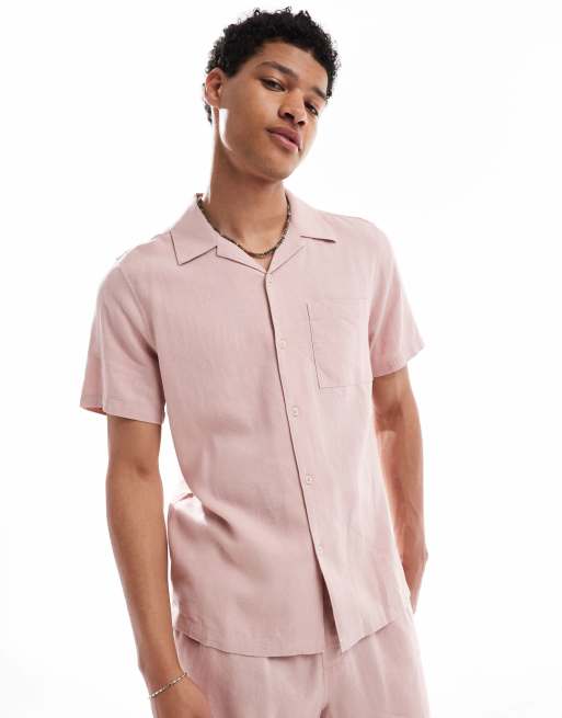 Camisa malva tenue con cuello de solapas de mezcla de lino de New Look (parte de un conjunto)