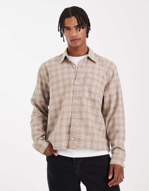 Camisa marrón a cuadros de manga larga de franela de Hollister