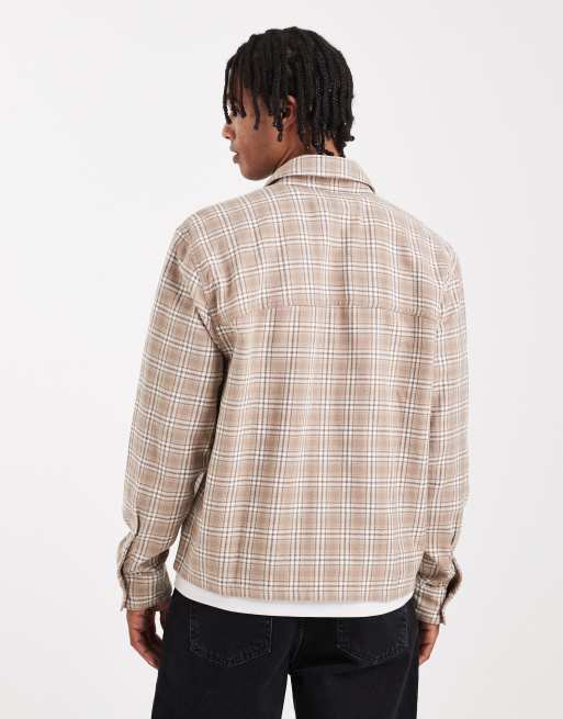 Camisa marrón a cuadros de manga larga de franela de Hollister ASOS