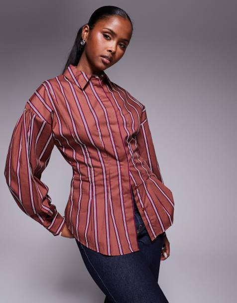 Camisa marrón a rayas con detalle entallado de ASOS DESIGN - view 1