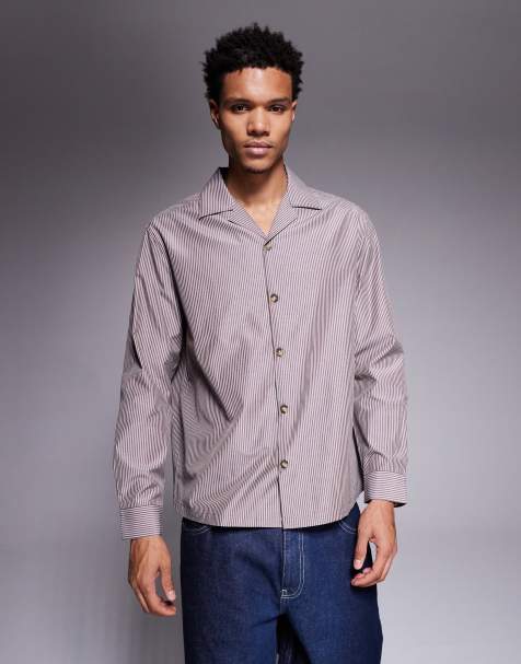 Camisa marrón a rayas holgada con cuello de solapas de ASOS DESIGN - view 1