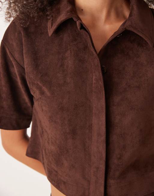 Camisa marrón chocolate de corte cuadrado de antelina de ASOS DESIGN (parte de un conjunto), 3 de 4