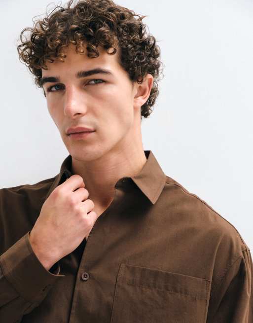 Camisa marrón de corte cuadrado extragrande de popelina de ASOS DESIGN, 3 de 5