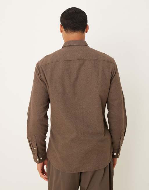 Camisa marrón de corte cuadrado extragrande de tejido cepillado 100% de algodón de Selected , 3 de 5