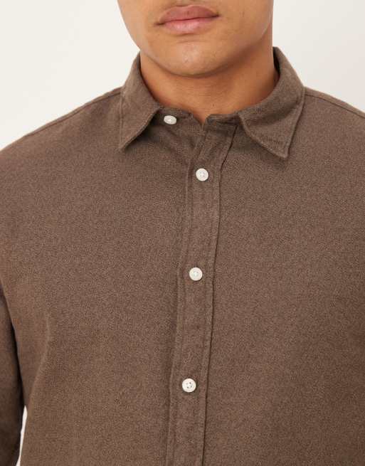 Camisa marrón de corte cuadrado extragrande de tejido cepillado 100% de algodón de Selected , 5 de 5