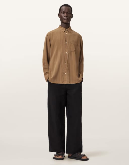 Camisa marrón de manga larga de borreguito Carlyle de AllSaints, 2 de 7