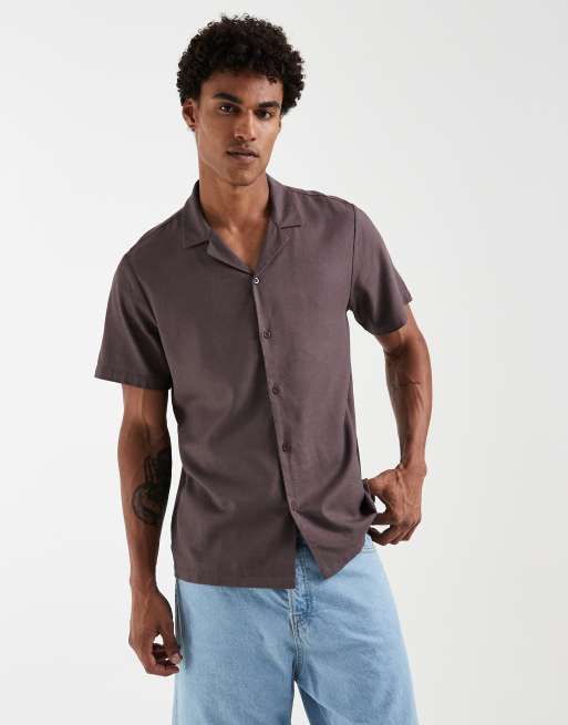 Camisa marrón descolorido de manga corta con lino de South Beach