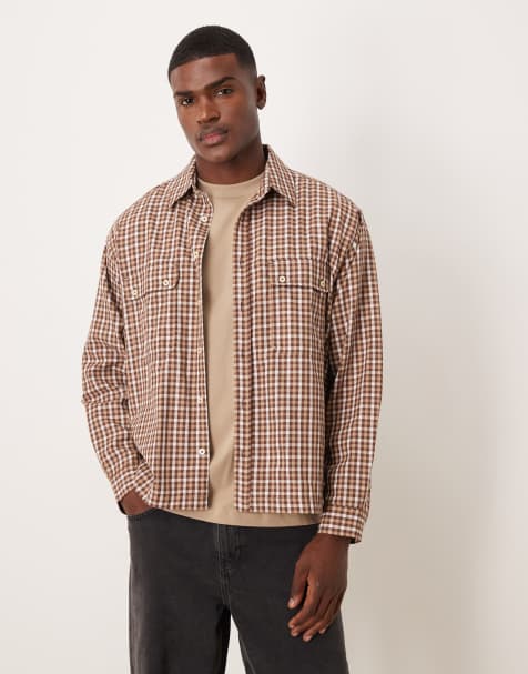 Camisa marrón extragrande con estampado de cuadros y bolsillos tipo cargo de ASOS DESIGN - view 1