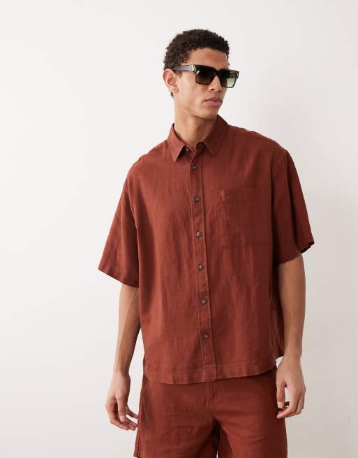 Camisa marrón extragrande de mezcla de lino de ASOS DESIGN (parte de un conjunto), 2 de 5