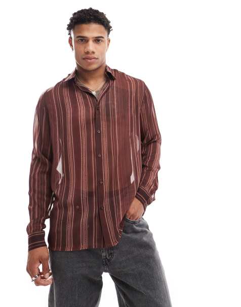 Camisa marrón holgada a rayas de tejido transparente de ASOS DESIGN - view 1