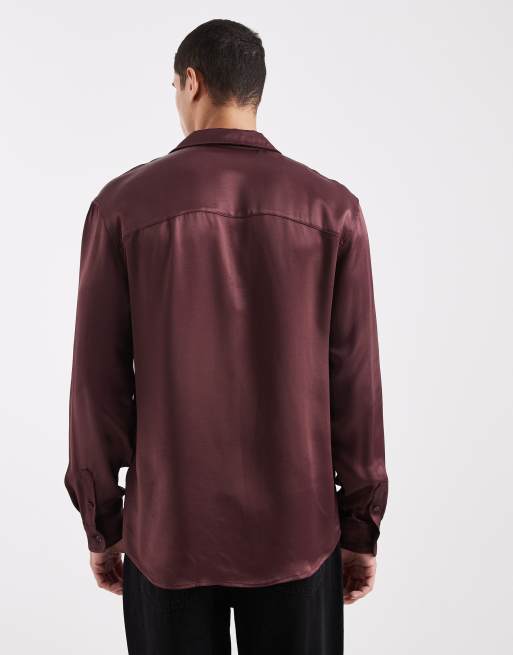 Camisa marrón holgada de satén de ASOS DESIGN, 3 de 5
