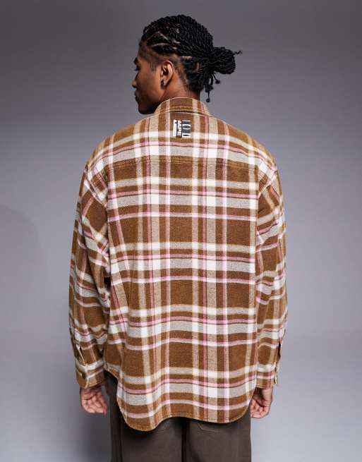 Camisa marrón y rosa extragrande de franela de AAPE by A Bathing Ape®, 3 de 5