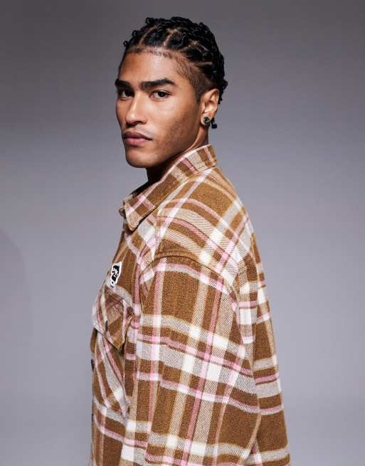 Camisa marrón y rosa extragrande de franela de AAPE by A Bathing Ape®, 4 de 5