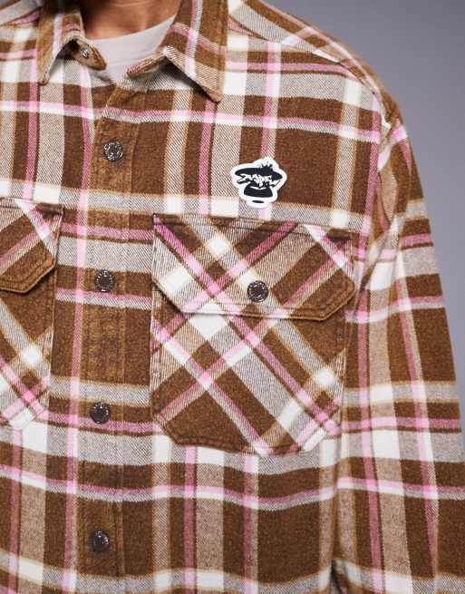 Camisa marrón y rosa extragrande de franela de AAPE by A Bathing Ape®, 5 de 5