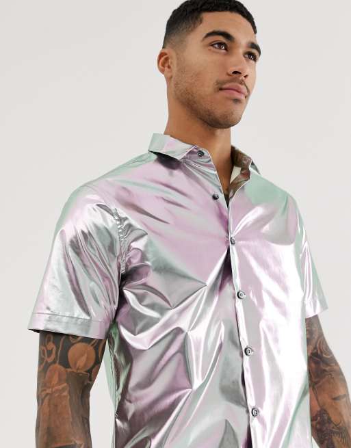 Camisa metalizada de corte estandar con cuello de solapas de ASOS DESIGN ASOS