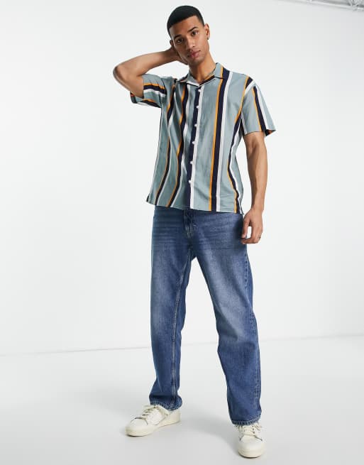 Camisa monocromática a rayas con cuello de solapas de Jack & Jones Originals , 2 de 4