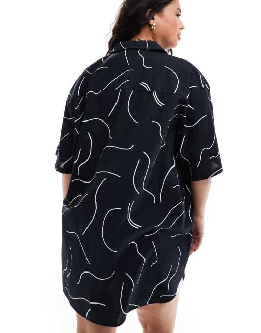 Camisa monocromática estampada extragrande de mezcla de lino de ASOS DESIGN Curve (parte de un conjunto), 3 de 4