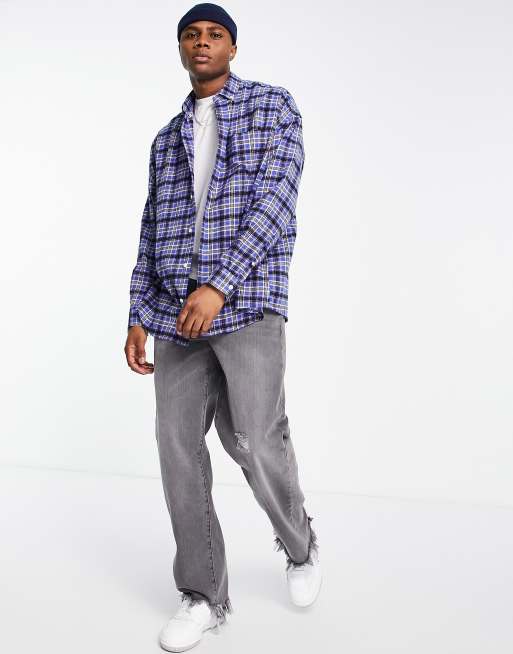 Camisa morada extragrande a cuadros de franela cepillada de ASOS DESIGN, 3 de 4