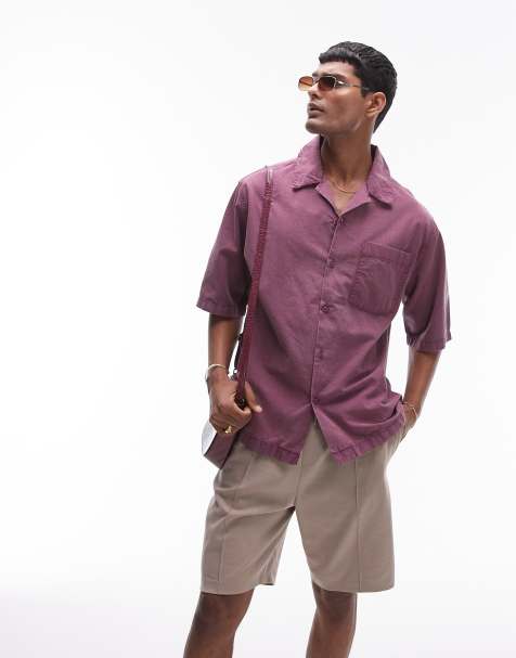 Camisa morado lavado holgada de manga corta de Topman - view 1