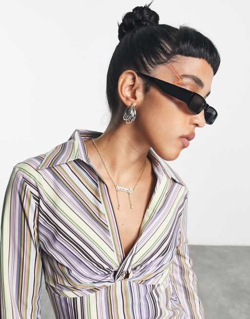 Camisa multicolor a rayas pastel entallada con abertura de COLLUSION