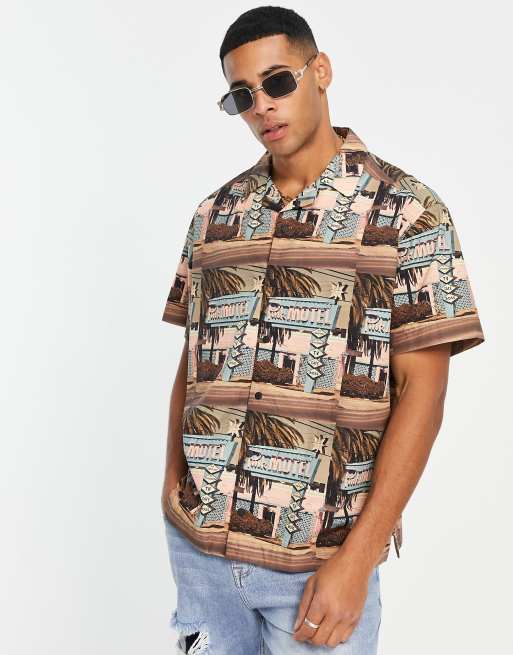 Camisa multicolor con cuello de solapas y estampado de Miami Lapis de BOSS