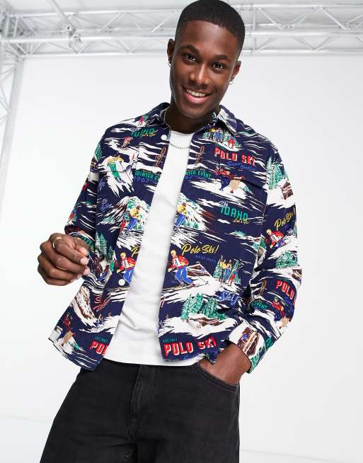Camisa multicolor con estampado de paisaje nevado de corte clásico de pana fina de Polo Ralph Lauren