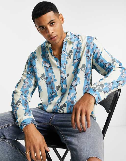 Camisa multicolor con estampado de rayas y flores de Topman 