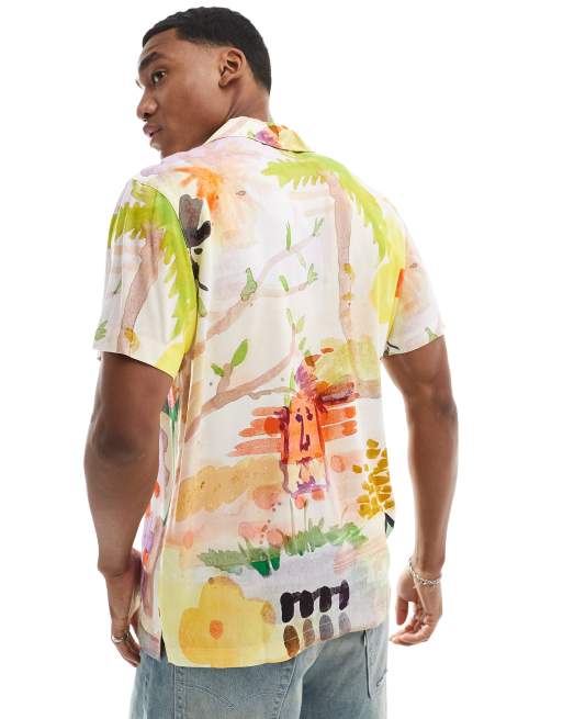 Camisa multicolor con estampado efecto acuarela y cuello de solapas de Coney Island Picnic, 2 de 4