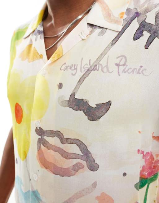 Camisa multicolor con estampado efecto acuarela y cuello de solapas de Coney Island Picnic, 3 de 4