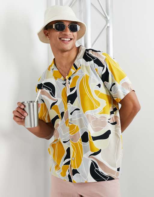 Camisa multicolor de manga corta con estampado abstracto y cuello de solapas de New Look