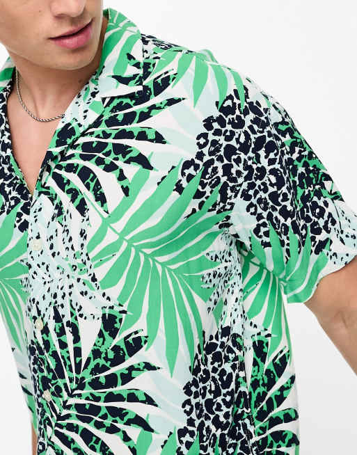 Camisa multicolor extragrande con cuello de solapas y estampado de palmeras de Jack & Jones Originals , 4 de 4