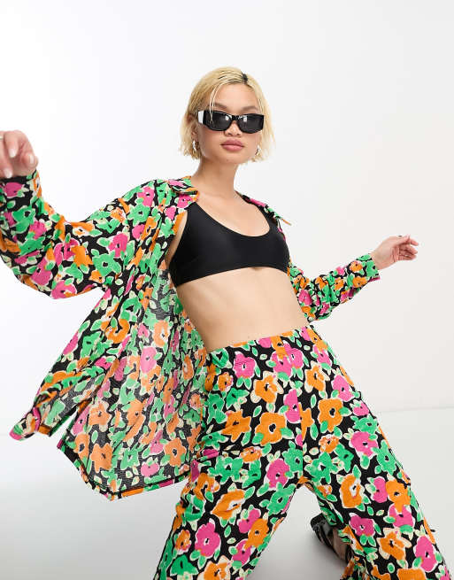 Camisa multicolor extragrande con estampado floral de Only (parte de un conjunto)