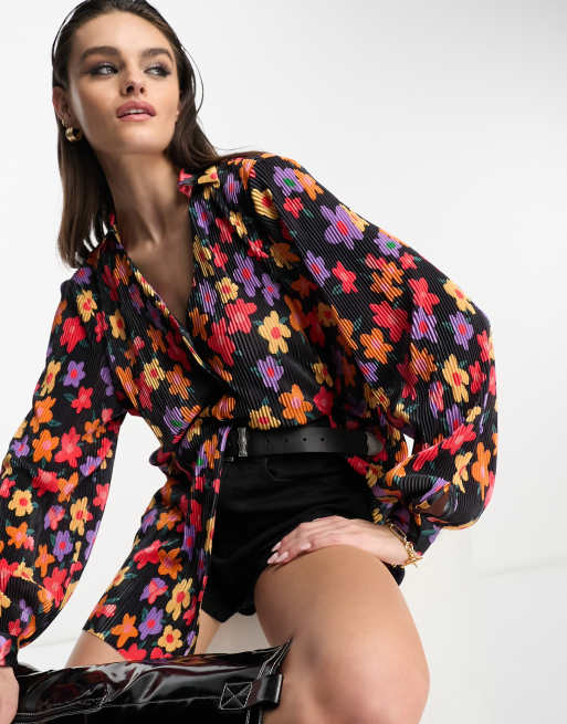 Camisa multicolor extragrande plisada con estampado floral de Only